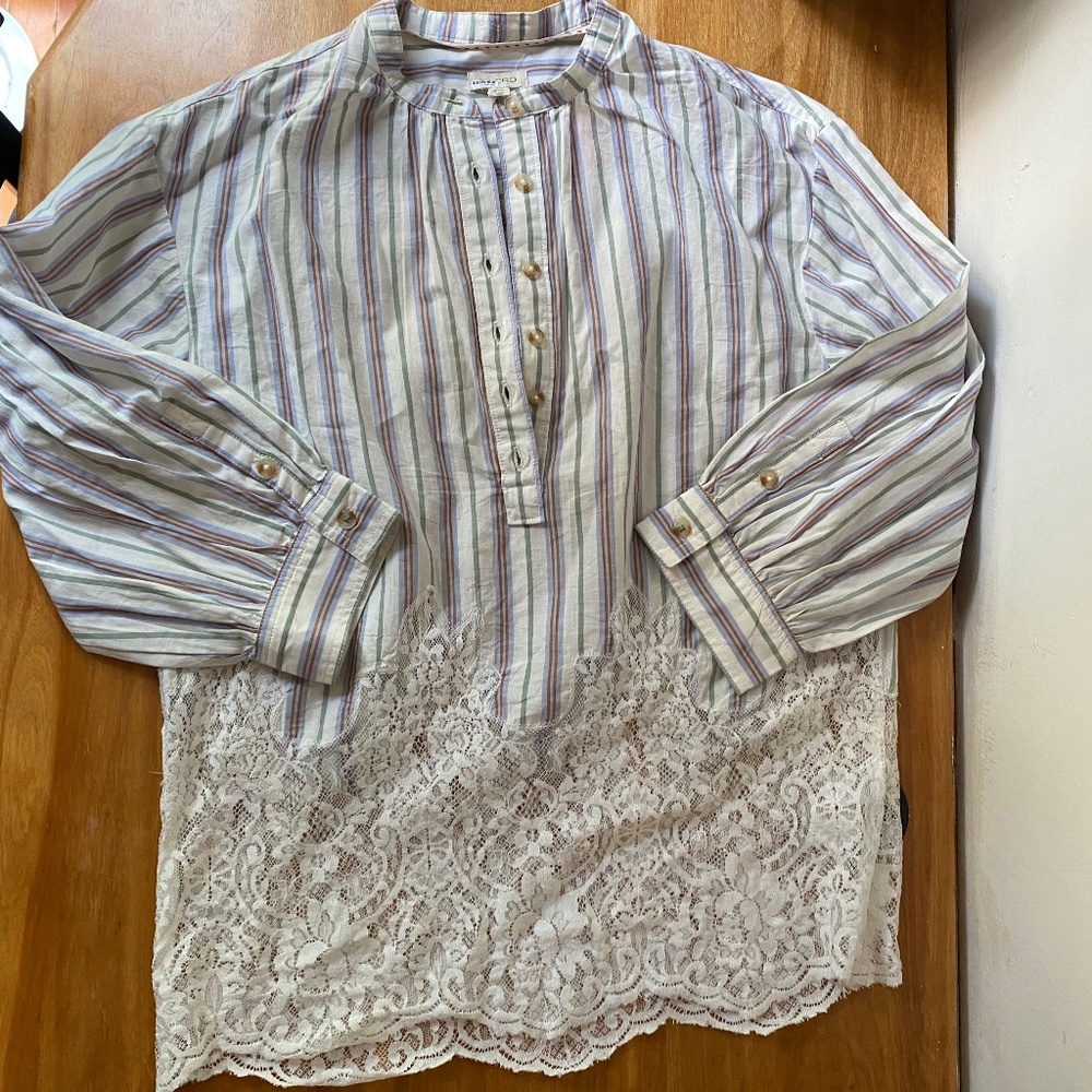 Anthropologie Pilcro peasant top lace hem $118 NWT Oversized style best for S//M